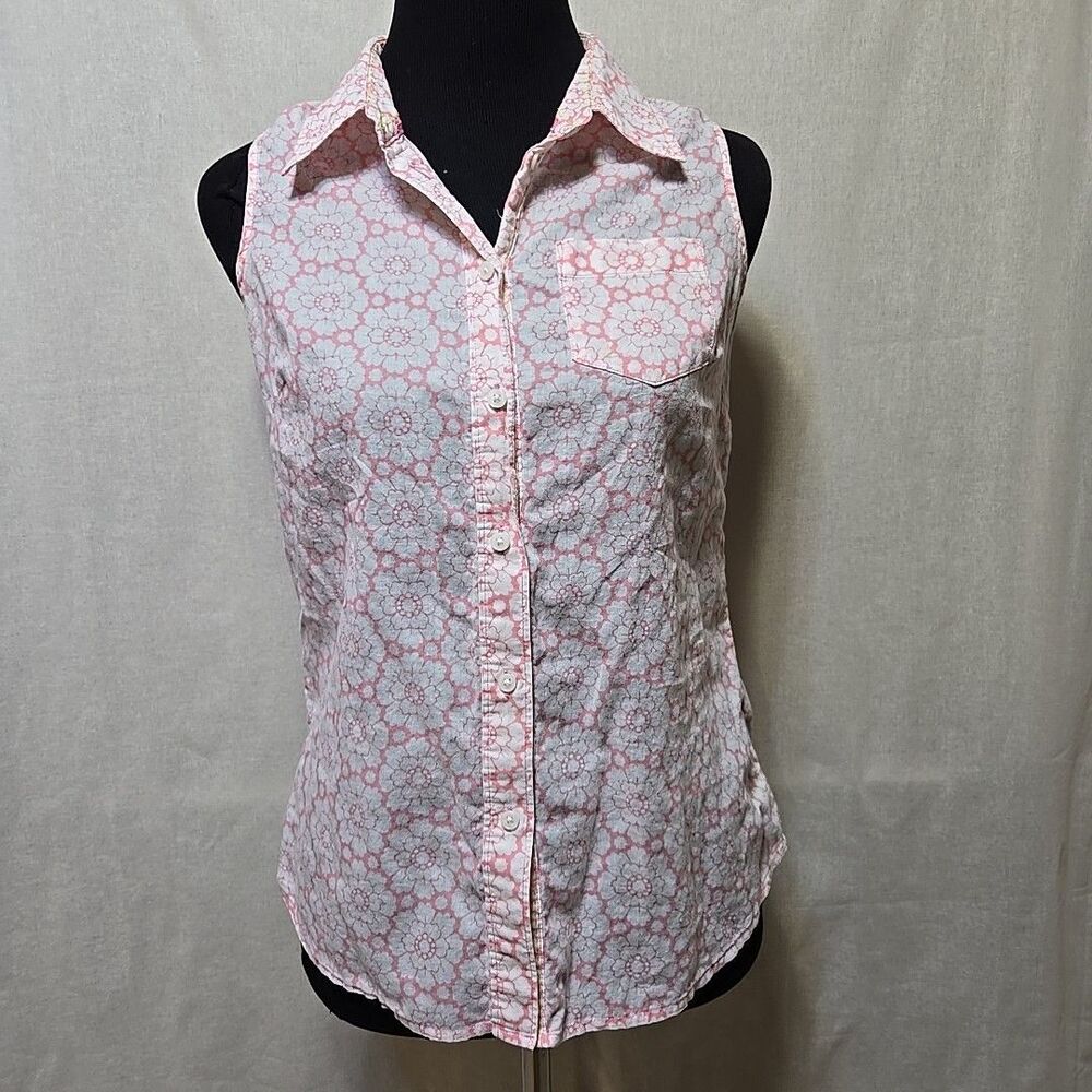 Boden Button Front Tank Top Womens Size 6R Pink Floral Cotton Lightweight